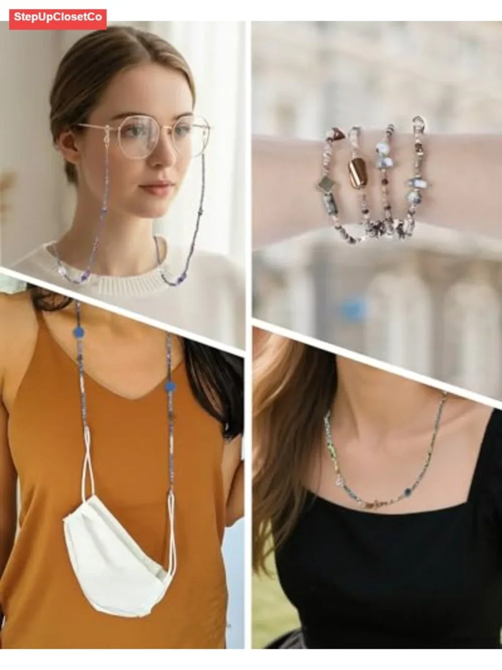 Beaded Crystal Glasses Chain Women Sunglasses Holder Eyeglass Strap